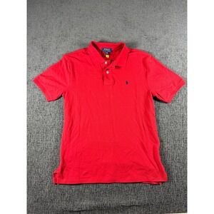 Polo Ralph Lauren Boys Red Short Sleeve Pique Polo Shirt Size L 14-16 Navy Pony